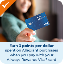 Earn 3 points per dollar spent on Allegiant purchases when you pay with your Allways Rewards Visa® card.