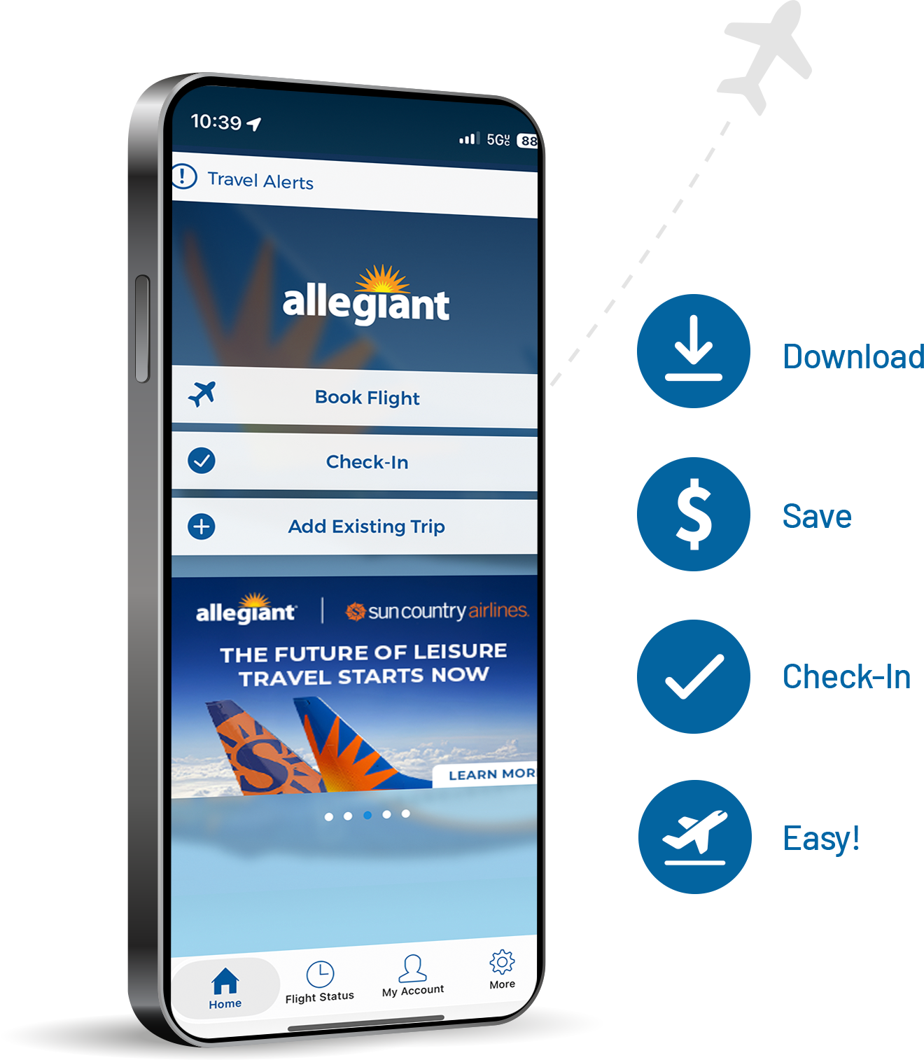 Allegiant mobile app, download, save, check in, easy!