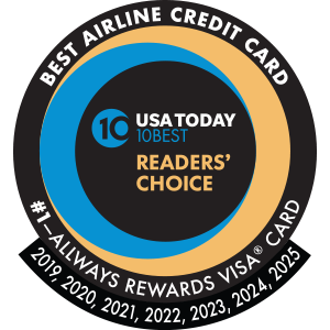Best Airline Credit Card | USA Today 10 Best Readers' Choice | Number One, Allways Rewards Visa® card, 2019, 2020, 2021, 2022, 2023, 2024, 2025