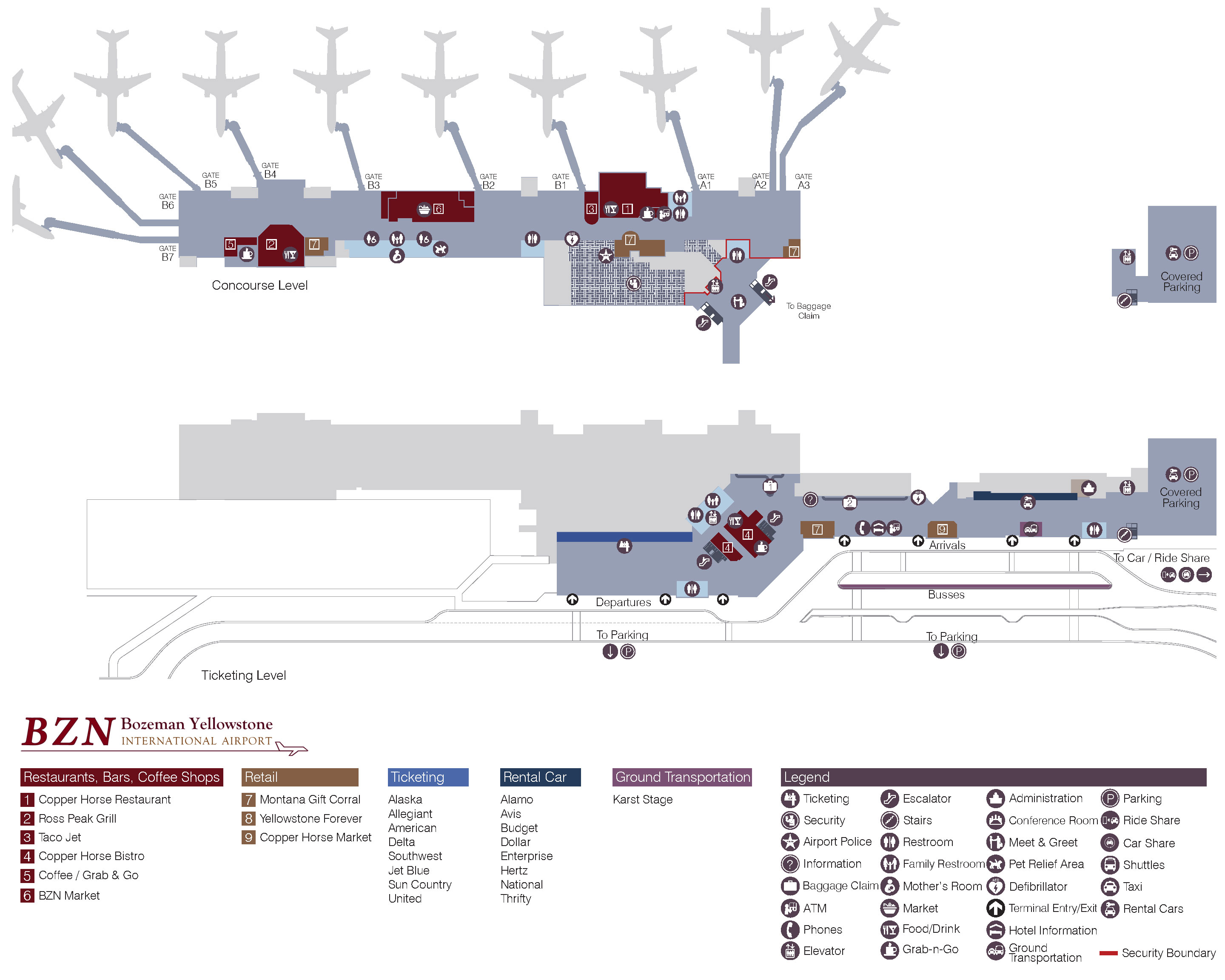 Bozeman Yellowstone International Airport (BZN) Terminal Map