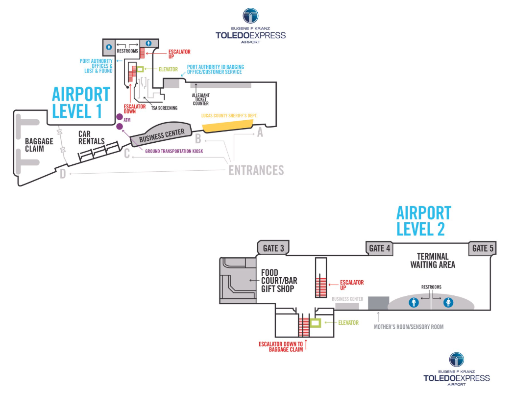 Eugene F. Kranz Toledo Express Airport (TOL) Terminal Map